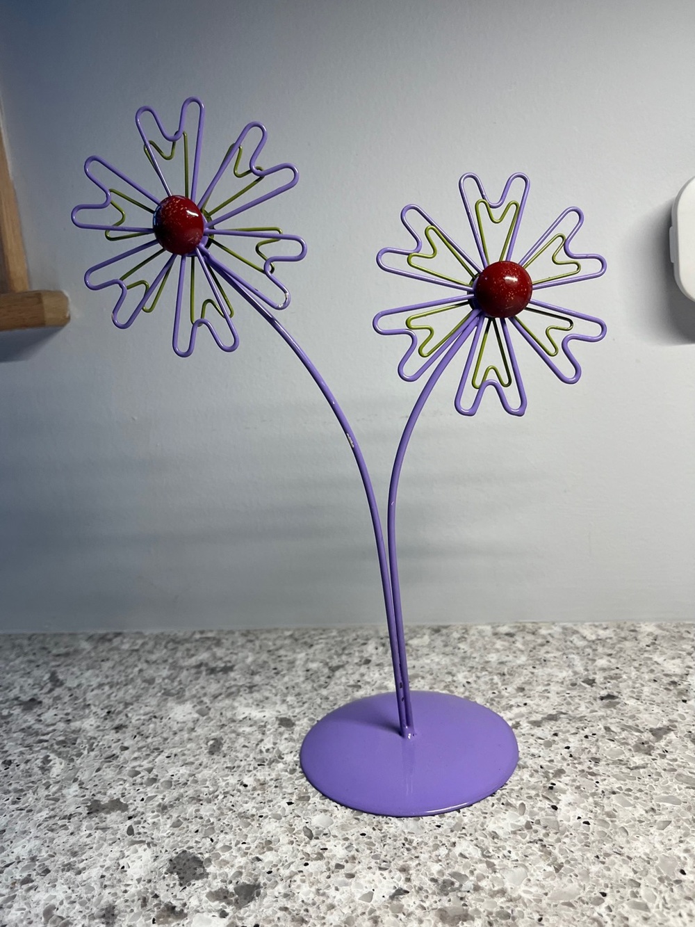 Purple Metal Double Flower Display for earrings and necklaces
